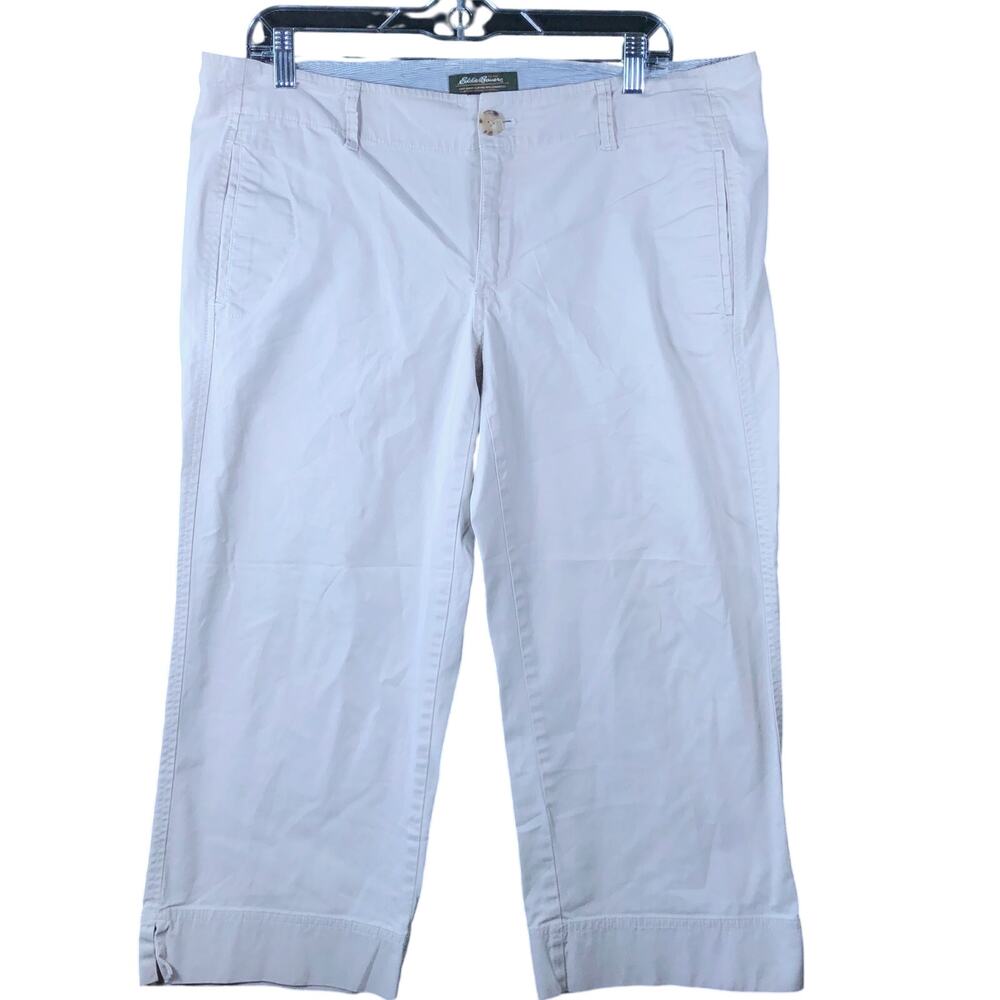 Eddie Bauer Womens Pants Tan Mid Rise Vashon Fit Capri Stretch 14